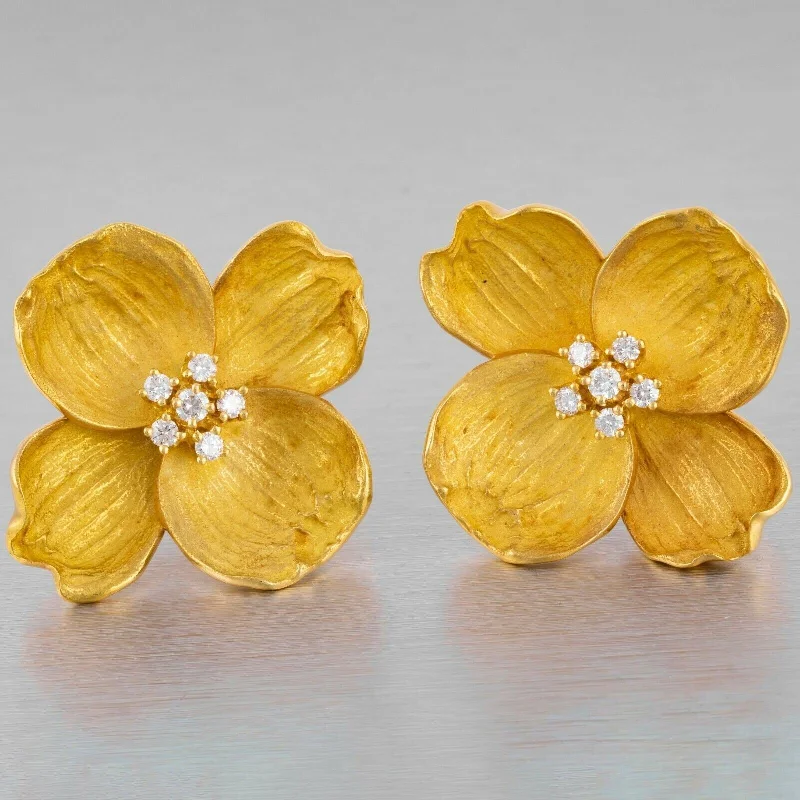 Reef knot earrings-Tiffany & Co. 18k Yellow Gold Diamond Dogwood Flower Earrings 0.70ctw JUMBO