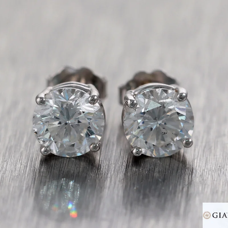 Polished bead earrings-GIA 2.95ct Round Brilliant E I1 Diamond 14k White Gold Stud Earrings