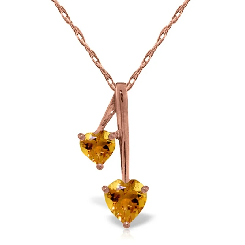 Stamped monogram necklaces-14K Rose Gold Hearts Necklace w/ Natural Citrines