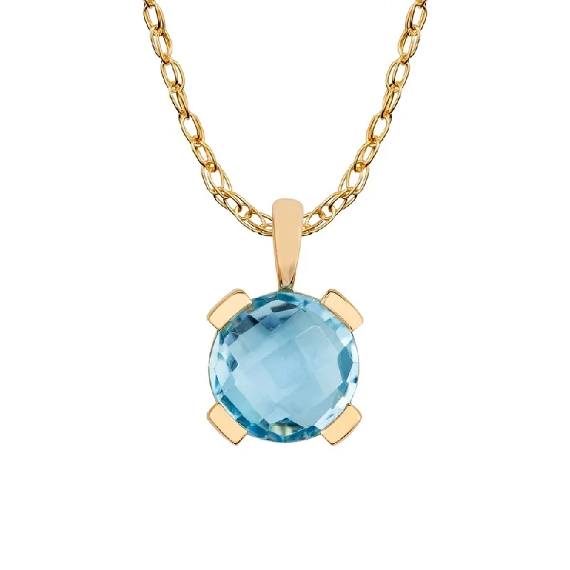 Slanted design necklaces-Viducci 10k Yellow Gold Genuine Round Blue Topaz Pendant Necklace