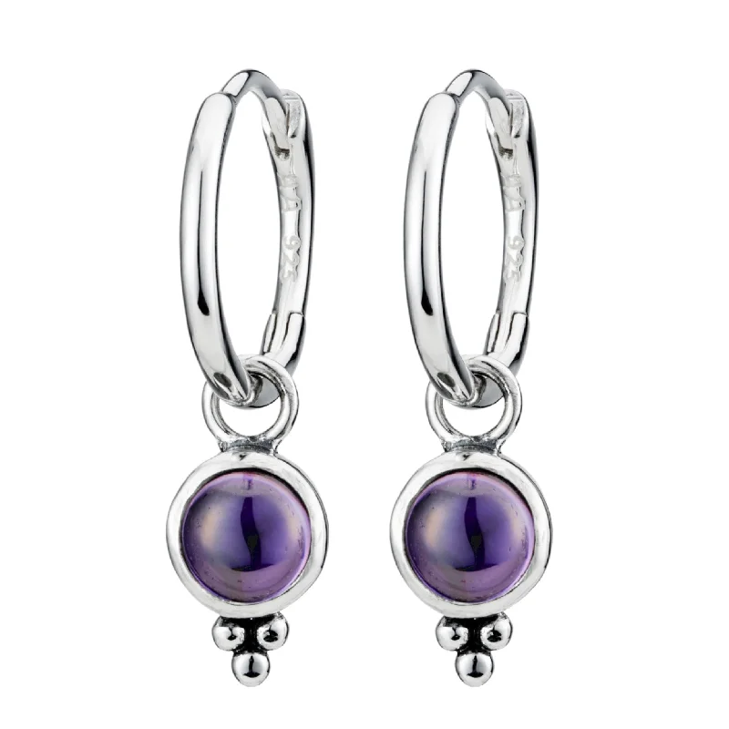 Fine bead earrings-SATELLITE - Amethyst and Sterling Silver Hoops