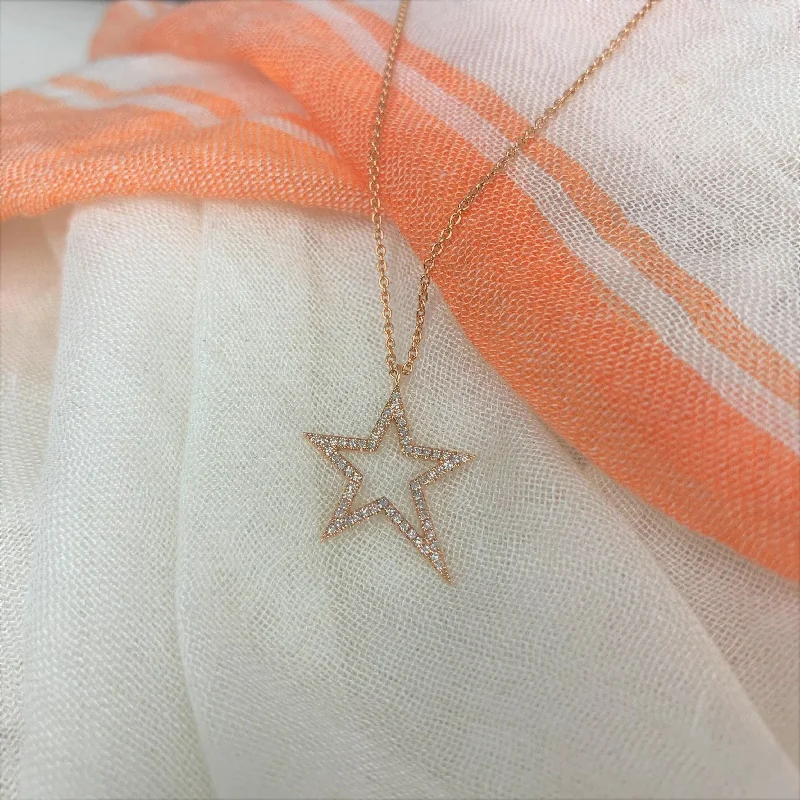 Worn medallion necklaces-Joelle Diamond Star Necklace 1/5 CTTW 14K Rose Gold 16-inch