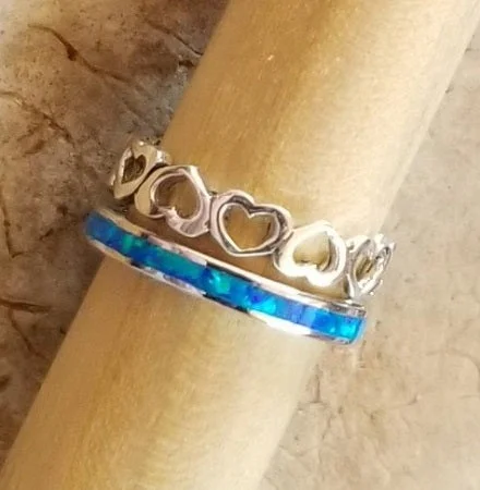 Crystal-twisted engagement rings-Heart & Blue Opal - Sterling Silver