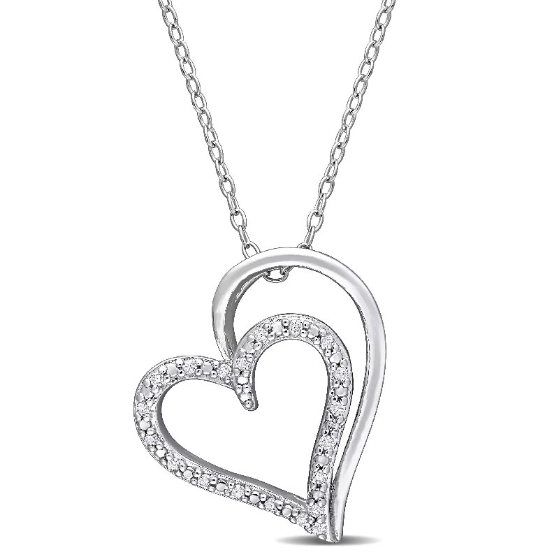 Elegant design necklaces-Miadora Sterling Silver 1/10ct TDW Diamond Double Heart Necklace