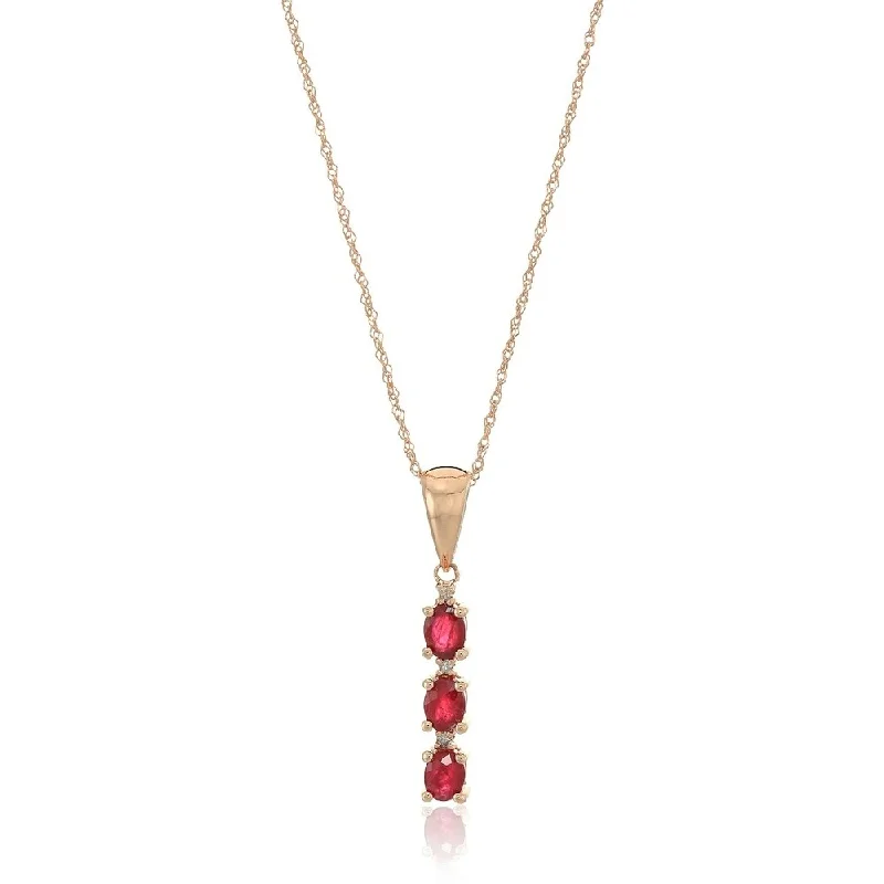 Spiral knot necklaces-10k Rose Gold Genuine Ruby And Diamond 3-Stone Pendant Necklace, 18"