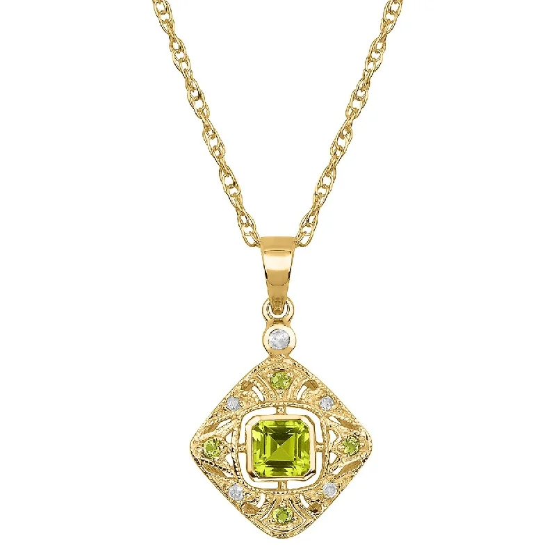 Spinel necklaces-Viducci 10k Yellow Gold Vintage Style Genuine Peridot and Diamond Necklace