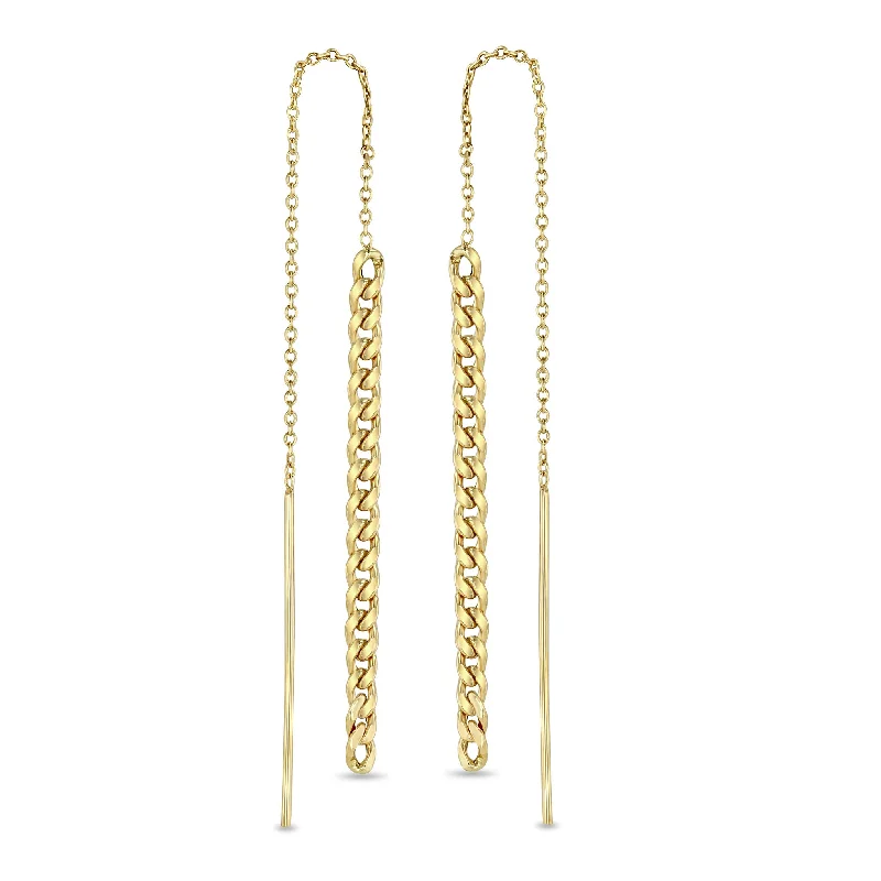 Reef knot earrings-14k Gold Small Curb Chain Drop Threaders