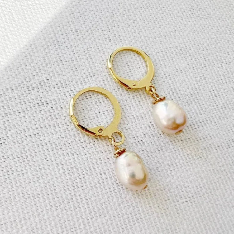 Layered tier earrings-Isla Freshwater Pearl Huggie Hoops Earrings Gold Filled