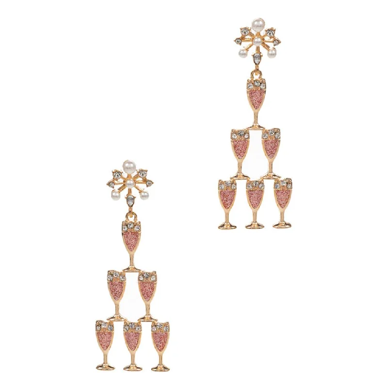 Bold cuff earrings-Champagne Glass Tower Shaped Post Earring