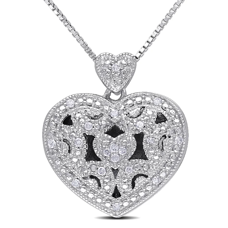 Rope braid necklaces-Miadora Sterling Silver 1/10ct TDW Diamond Heart Locket Necklace