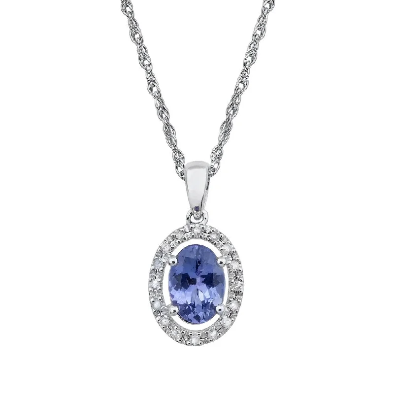 Haze glass necklaces-Viducci 10k White Gold Oval Genuine Tanzanite and Diamond Necklace