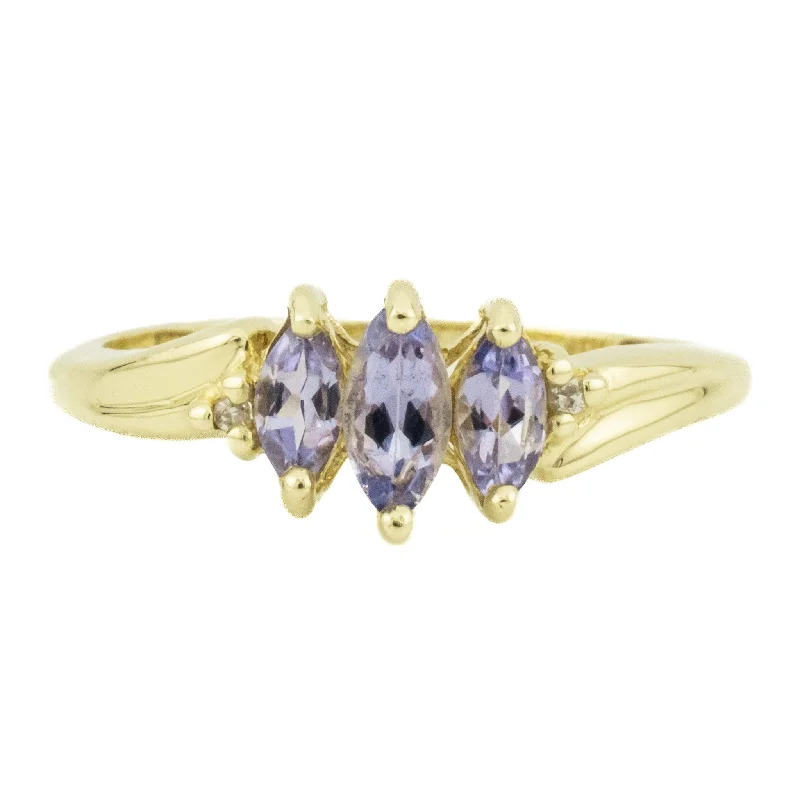 Solitaire diamond engagement rings-Tanzanite Three Stone Ring in 10K Yellow Gold - Size 7.25