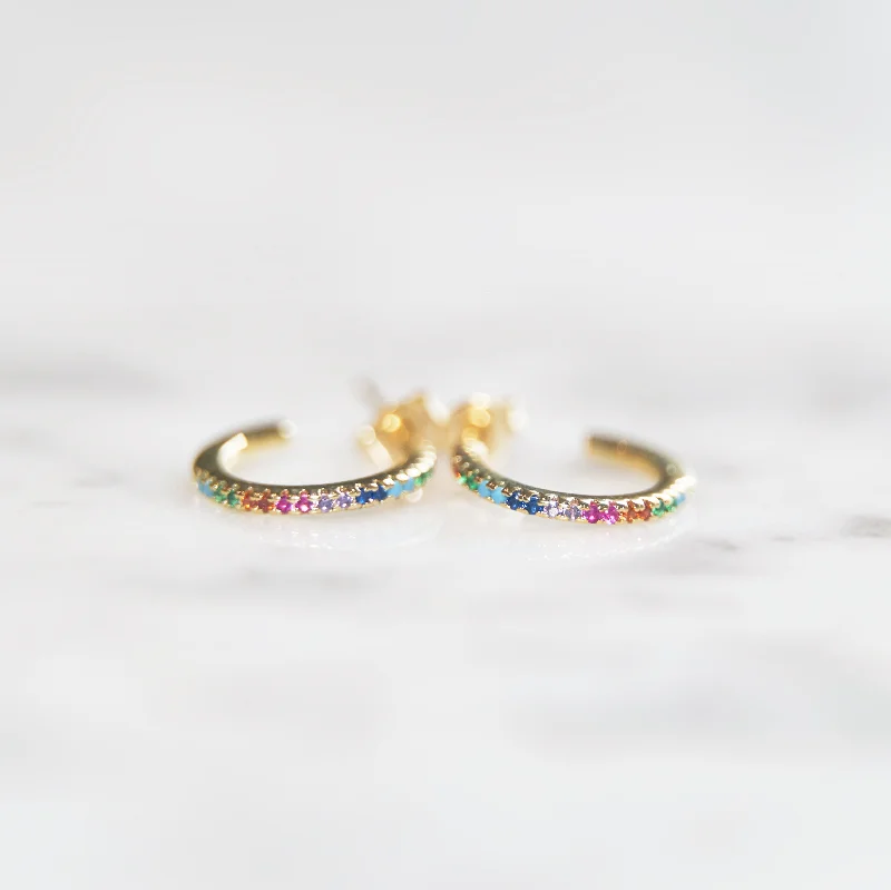 Topaz stud earrings-Rainbow Huggie Earrings