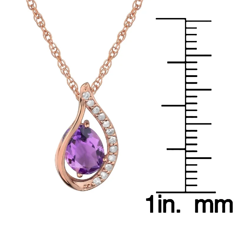 Lily flower necklaces-Viducci 10k Rose Gold Genuine Oval Amethyst and Diamond Halo Drop Pendant Necklace