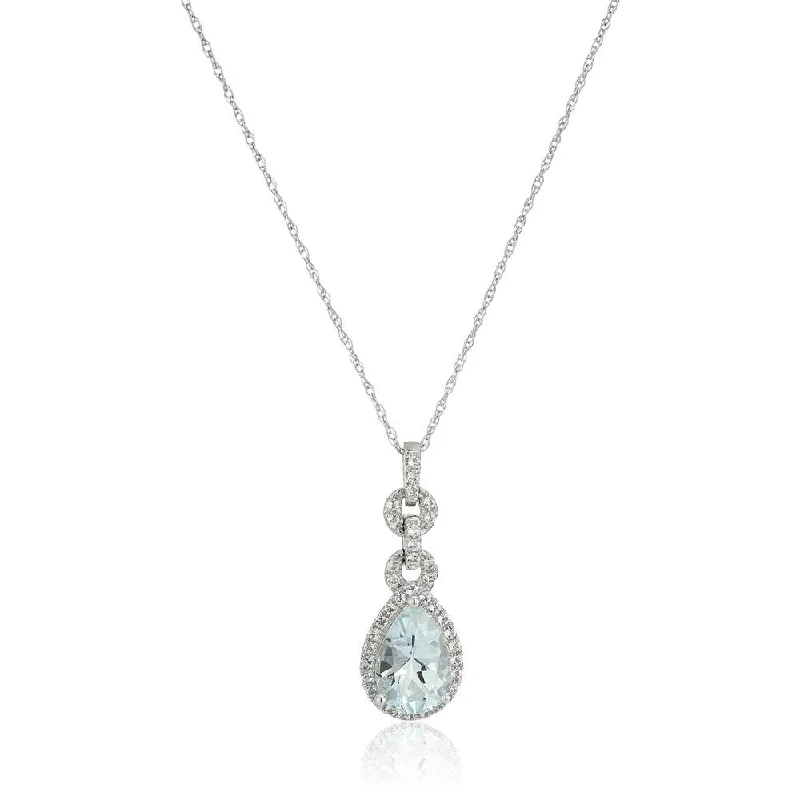 Vintage locket necklaces-10k White Gold Aquamarine Pear-shape Pendant Necklace, 18"