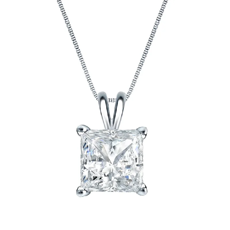 Pixie wing necklaces-Auriya 14k Gold 1ctw Princess-cut Solitaire Diamond Necklace (H-I, SI1-SI2)