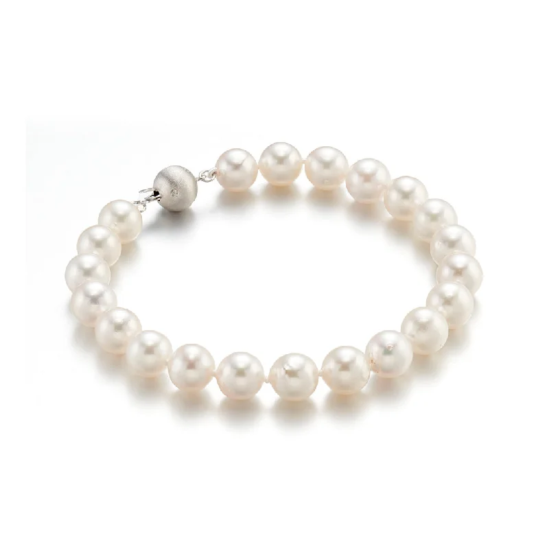 Wide gold bangles-7.5mm White Akoya Pearl Bracelet