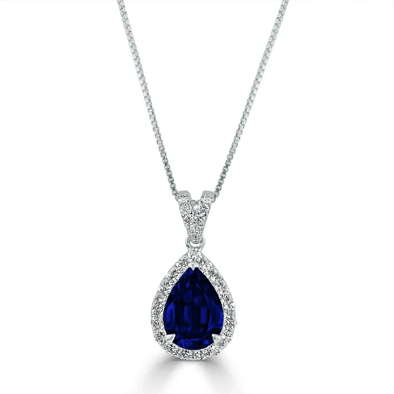 Tiny charm necklaces-Auriya 18K Gold 2.33ct Pear-Shaped Blue Sapphire and Diamond Halo Pendant Necklace