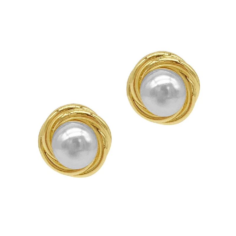 Layered drop earrings-Pearl Framed Earrings Gold