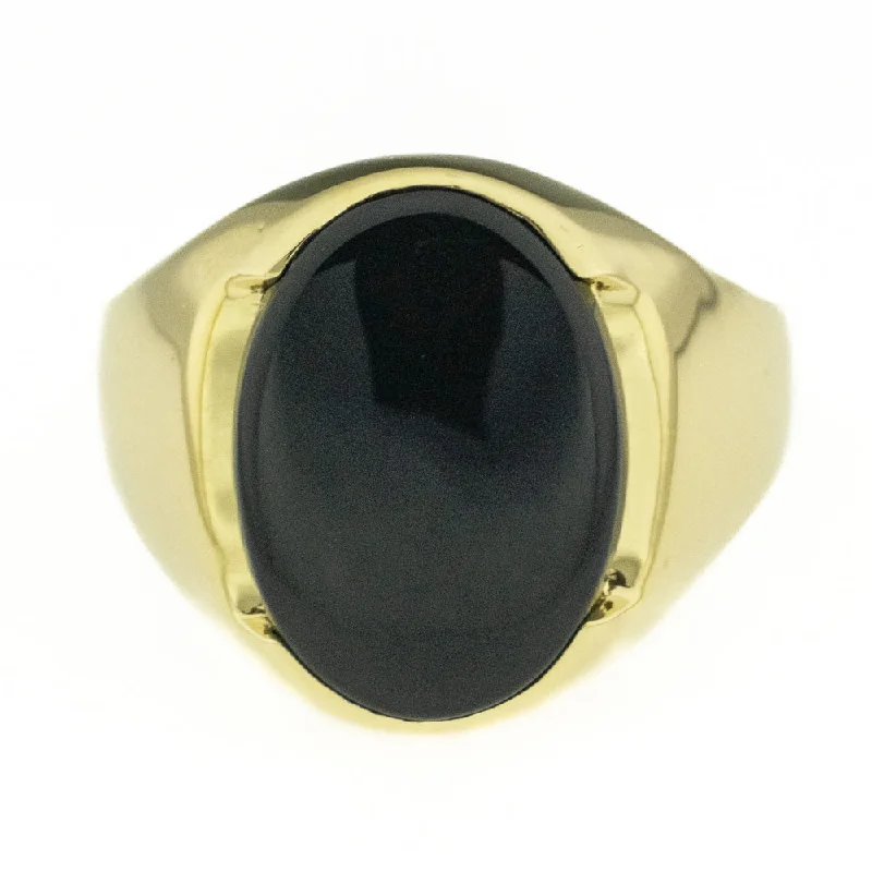 Heart gem engagement rings-14K Yellow Gold Men's Black Onyx Solitaire Gemstone Statement Ring Size 11.5