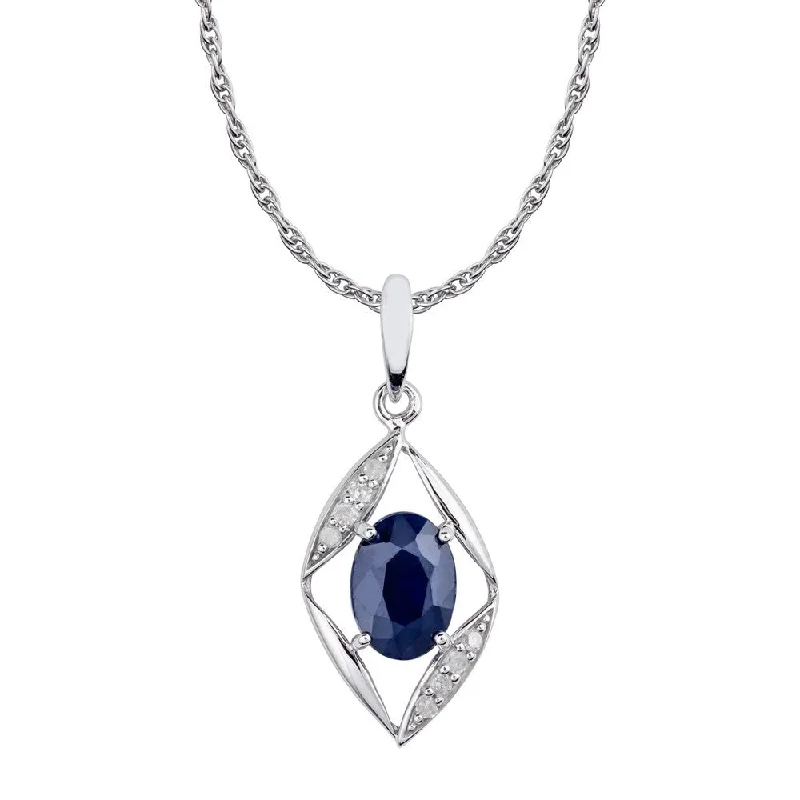 Retro photo necklaces-Viducci 10k White Gold Genuine Oval Sapphire and Diamond Pendant Necklace