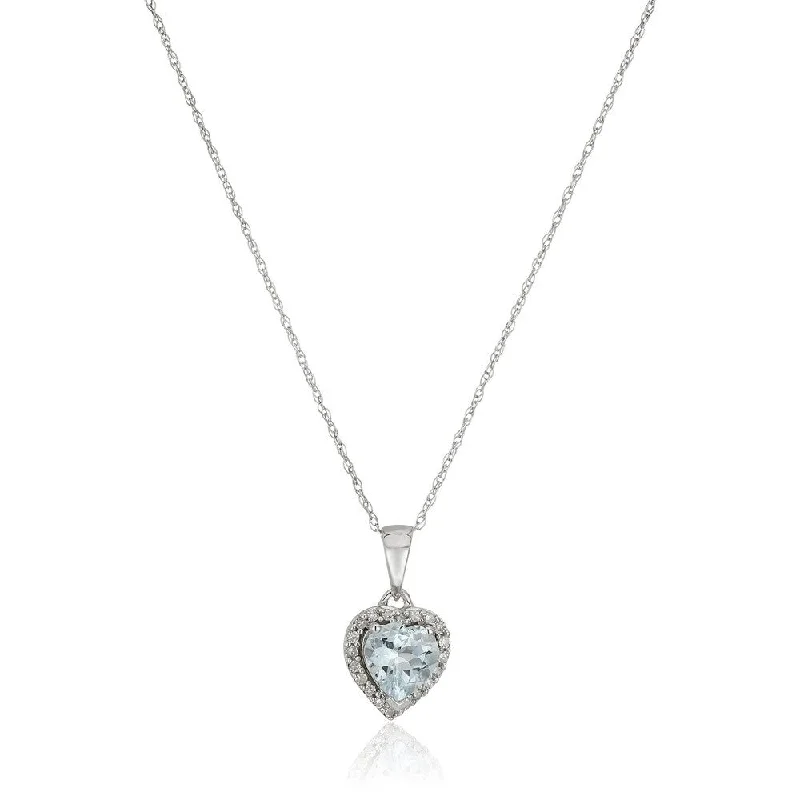 Flat knot necklaces-10k White Gold Aquamarine Heart, Diamond Pendant Necklace, 18" - Blue