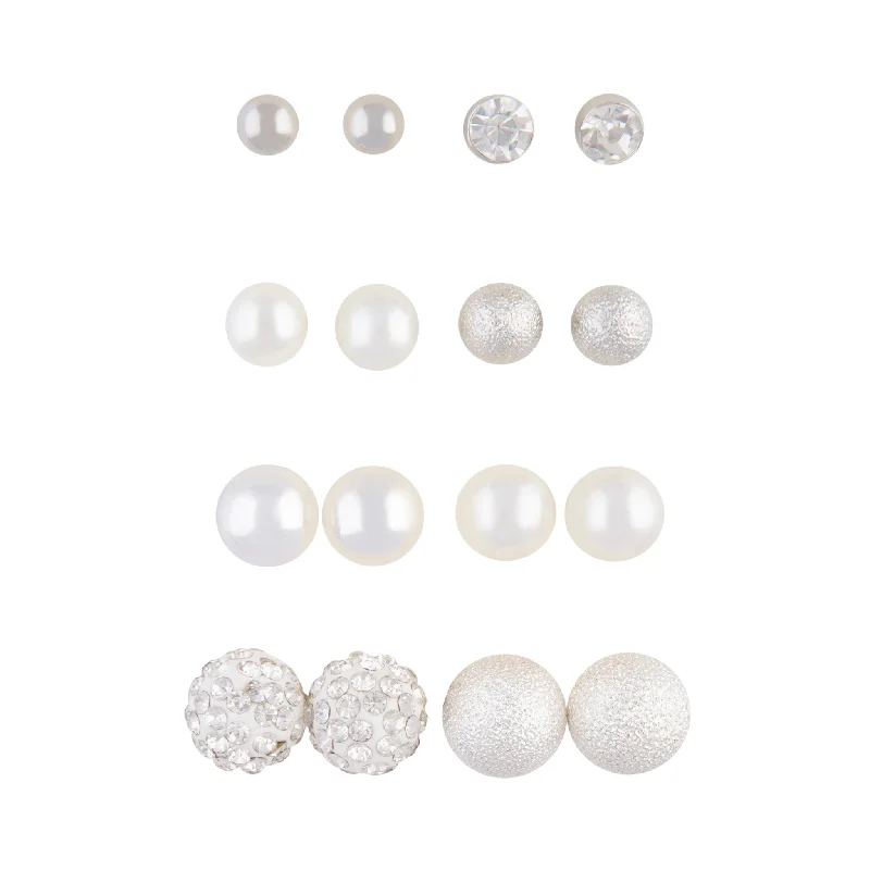 Thin pearl earrings-Silver Ball Pearlised Bead Mixed Stud 8-Pack