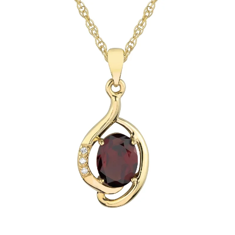 Surf wave necklaces-Viducci 10k Yellow Gold Genuine Oval Garnet and Diamond Pendant Necklace