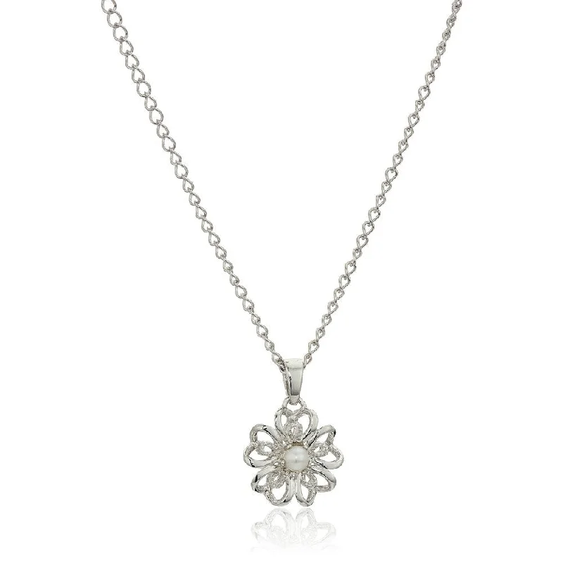 Chic art necklaces-Sterling Silver Fresh Water Pearl Flower Pendant Necklace, 18" - White