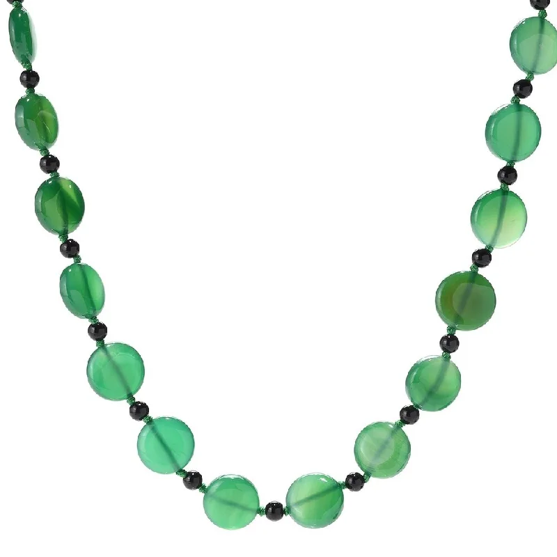 Light wood necklaces-28" 18mm Coin Shaped Green Agate & Onyx Beaded Endless Necklace