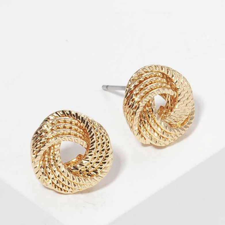 Wave design earrings-Gold Rope Knot Stud Earrings