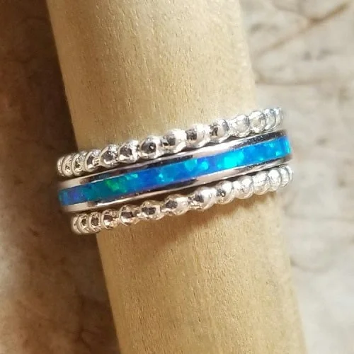 Wide halo engagement rings-Beaded Berries & Blue Opal Channel (sterling silver)