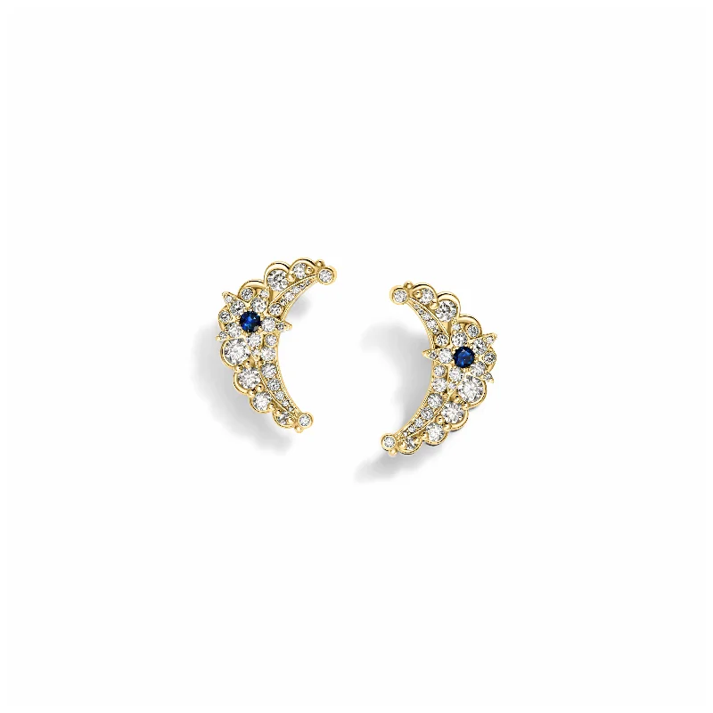 Flat badge earrings-Crescent Diamond Earrings