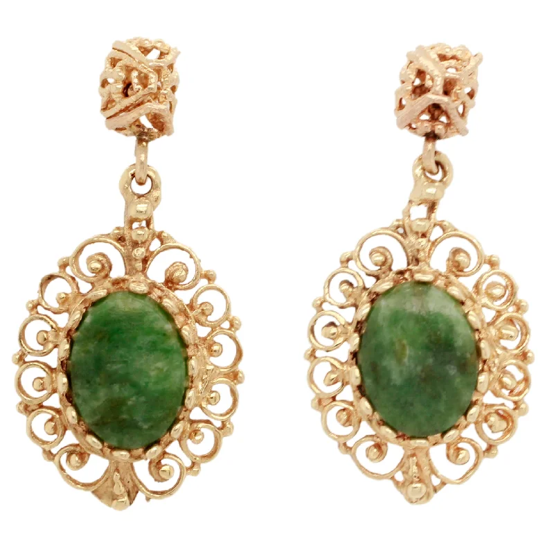 Fox wing earrings-Antique Victorian Oval Olivine Ornate Drop Dangle Earrings - 14k Yellow Gold