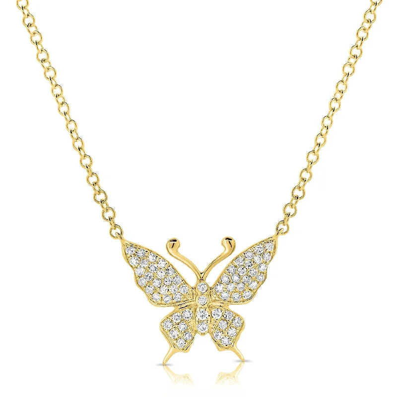 Thin filigree necklaces-Joelle Diamond Butterfly Pendant 14K Yellow Gold Necklace - 0.16 ct TDW Necklace