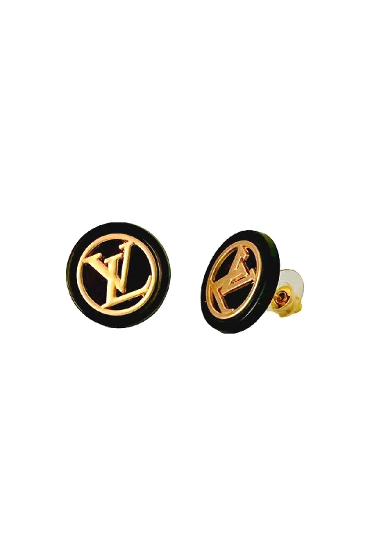 Silk tassel earrings-LV Black & Gold Button Earrings