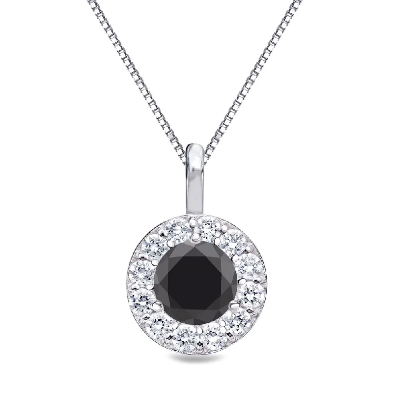 Half moon necklaces-Auriya 1ctw Round Black Diamond Halo Necklace 14k Gold