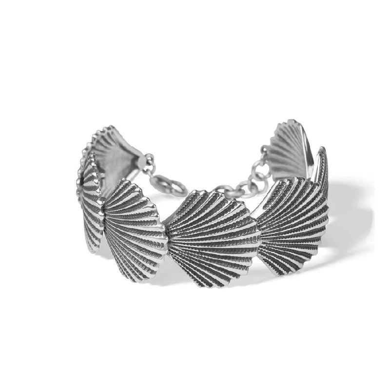 Full moon bangles-Silver Shells Flex Cuff Bracelet