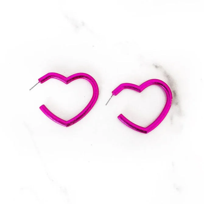 Layered tier earrings-Hot Pink Open Heart Earrings