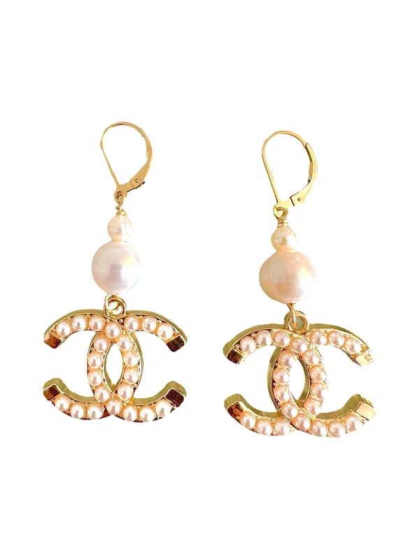 Mystic eye earrings-CC Cutout Pearl Dangle Earrings