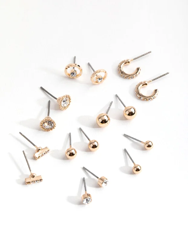 Cedar wood earrings-Gold Mini Hoop & Stud 8-Pack Earring