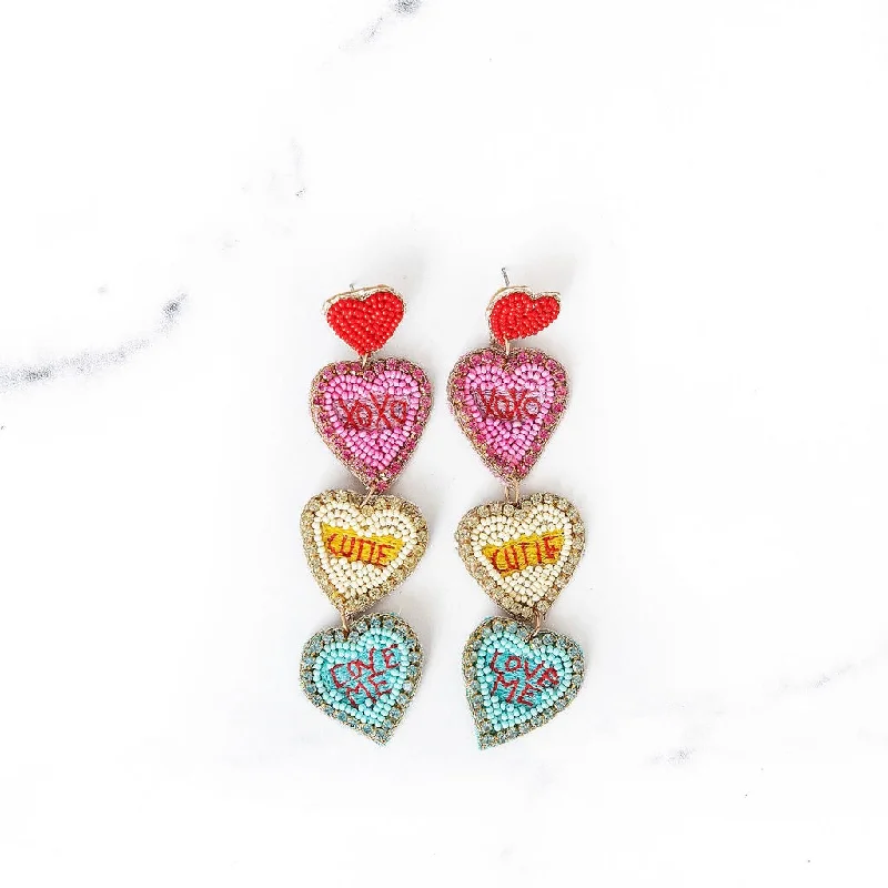 Java tile earrings-XOXO Conversation Heart Beaded Earrings