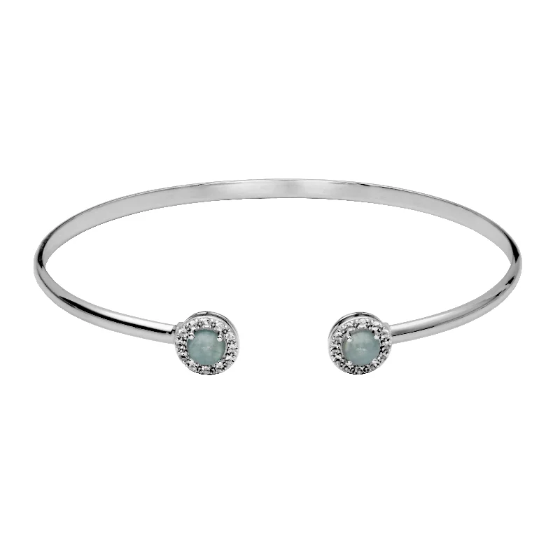 Baroque pearl bangles-Silver Birthstone Cuff Bracelet- Milky Aquamarine