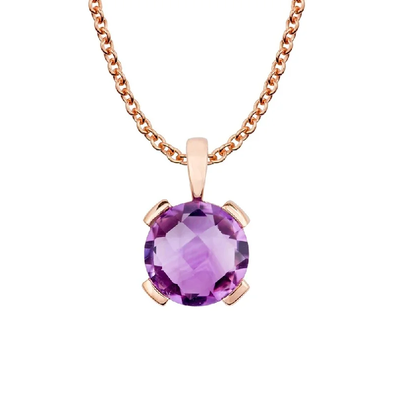 Agate stone necklaces-Viducci 10k Rose Gold Genuine Round Amethyst Pendant Necklace