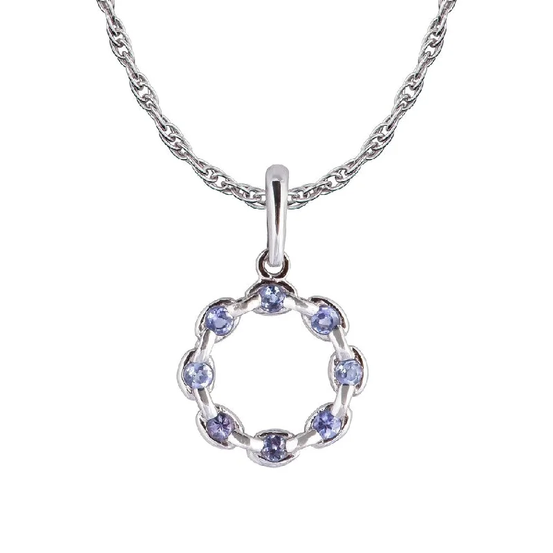 Drape-style necklaces-Viducci 10k White Gold Genuine Round Tanzanite Circle Pendant Necklace