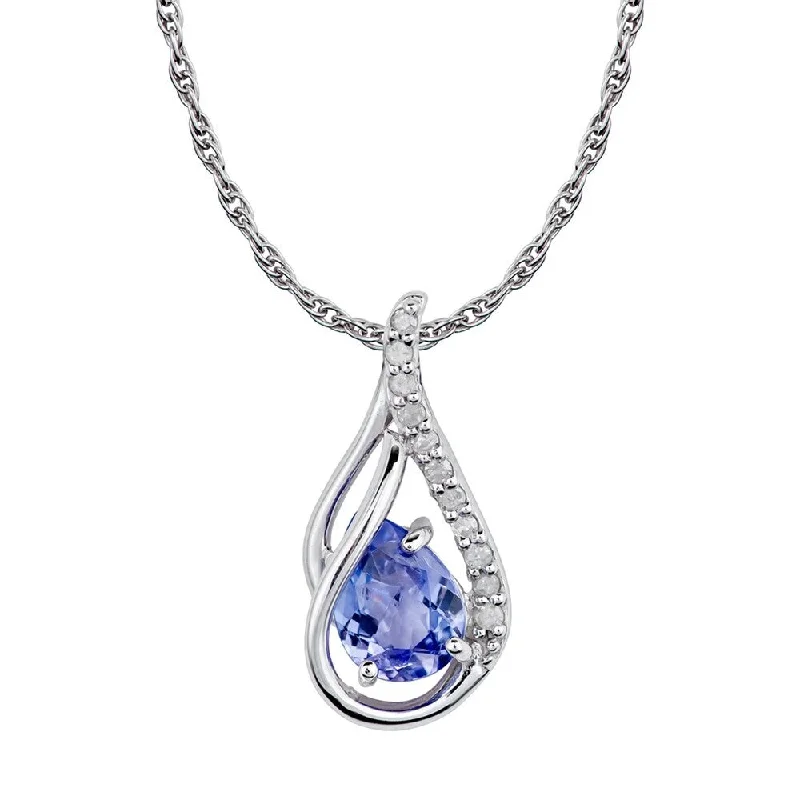 Turquoise healing necklaces-Viducci 10k White Gold Genuine Pear-shape Tanzanite and Diamond Halo Drop Pendant Necklace