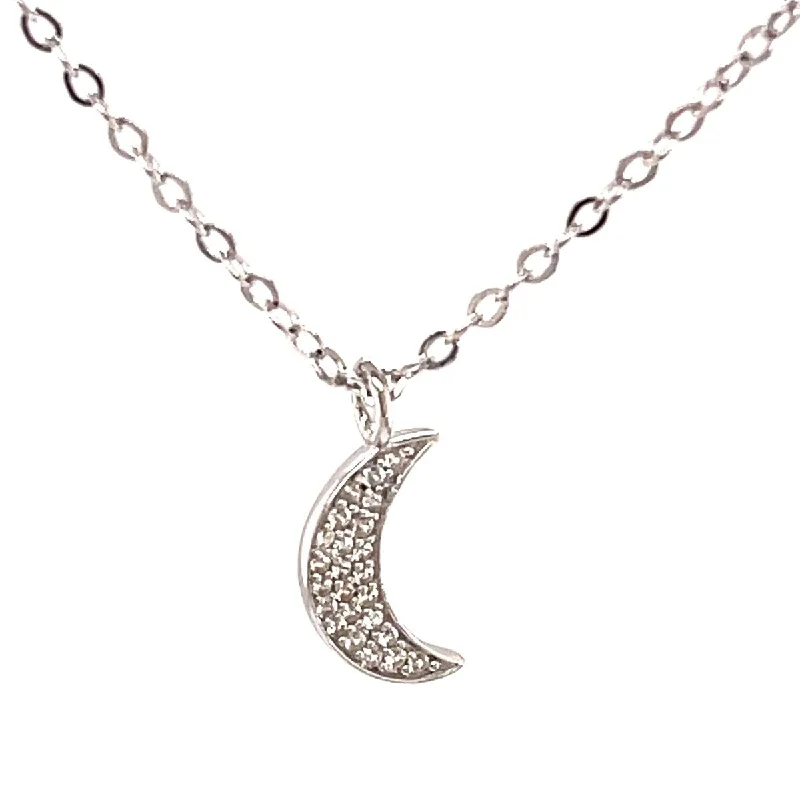 Zodiac charm necklaces-925 Sterling Silver White Natural Zircon Half Moon Necklace