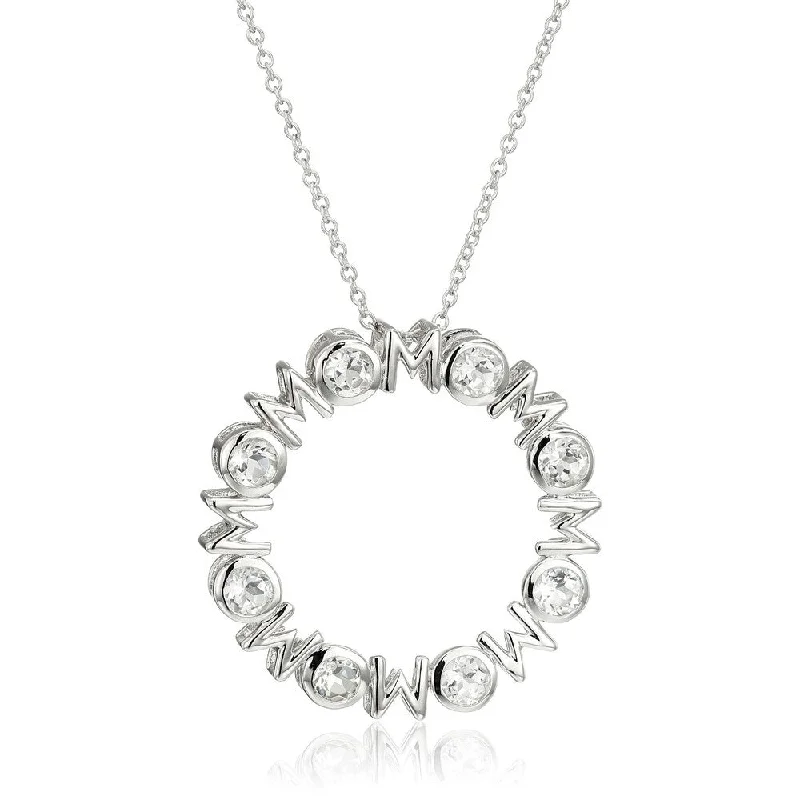 Solid link necklaces-Sterling Silver Multi Mom Pendant Necklace, 18" - White