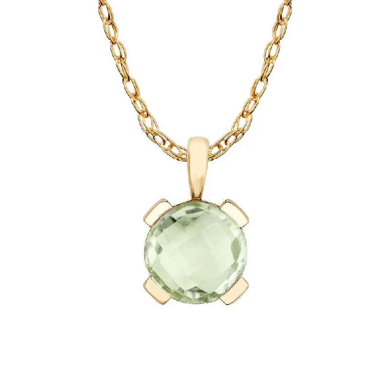 Retro deco necklaces-Viducci 10k Yellow Gold Genuine Round Green Amethyst Pendant Necklace