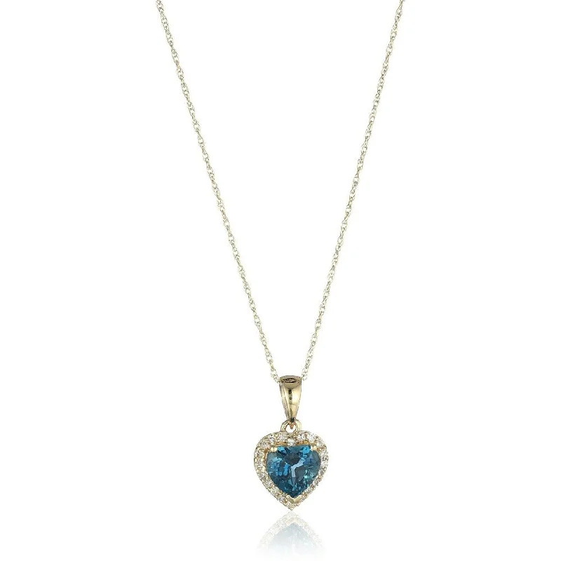 Bold cross necklaces-10k Yellow Gold London Blue Topaz Heart and Diamond Pendant Necklace, (1/10 cttw H-I Color, I1-I2 Clarity), 18"